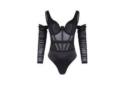 Must korsett Bodysuit pikkade varrukatega